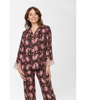 Pijama viscosa corte amplio negro detalle